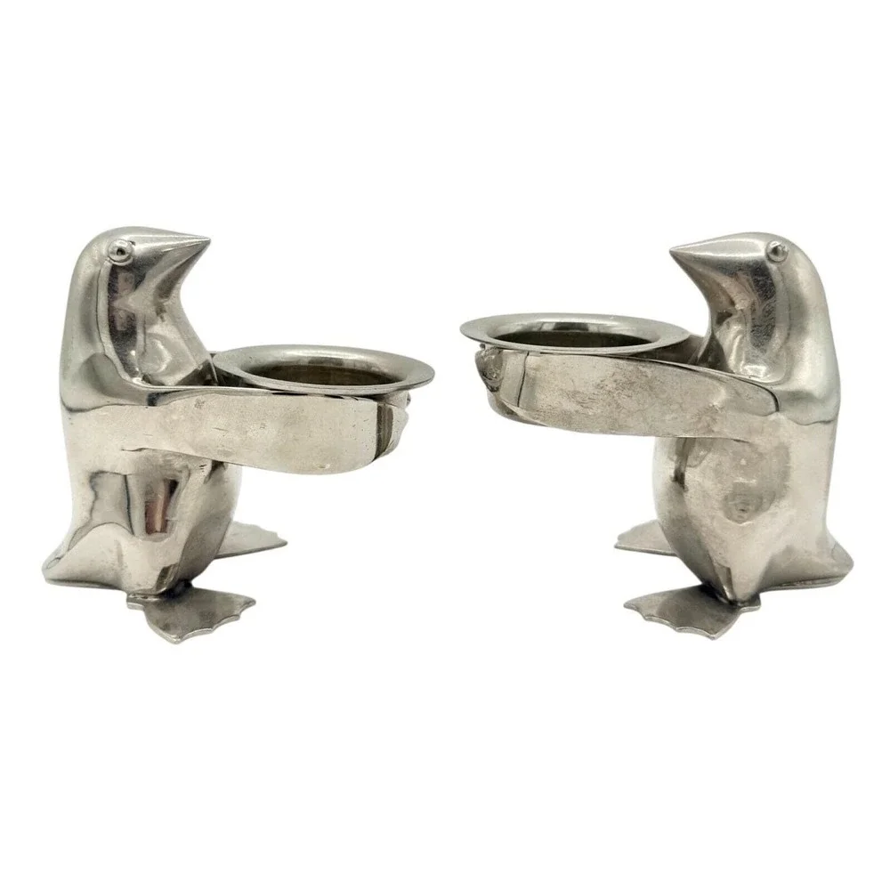 Vintage Restoration Hardware Silver Penguin Tea Light Candle Holders Pair RH